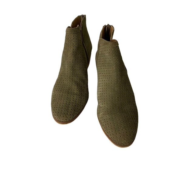 SUSINA Olive /Camo Green Back Zip Perforated Suede Ankle Booties 9M - Picture 6 of 13